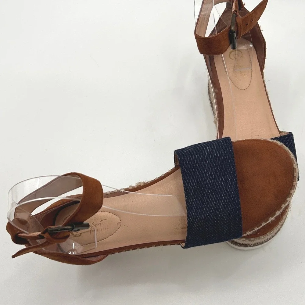 Comfort Denim Platform Espadrille Platform Sandals Size 7 Ankle Strap Coastal